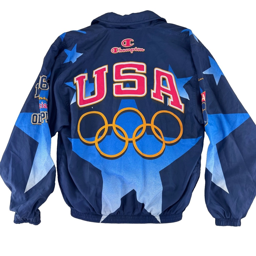 VTG Champion 1996 USA Official Olympic Team Windbreaker Jacket Large Blue - Picture 1 of 15